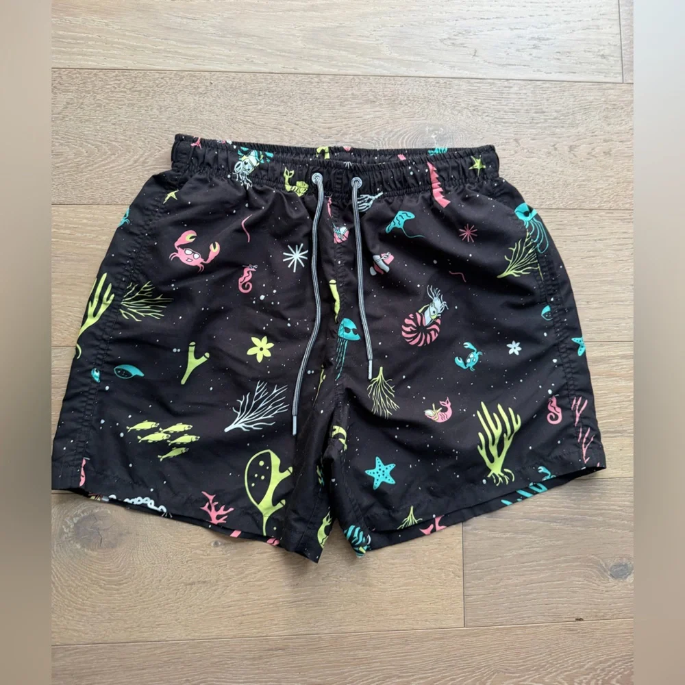 Boardies Apparel Men’s Swim Trunks Medium Black Ocean Sea Life Print Lined Short
